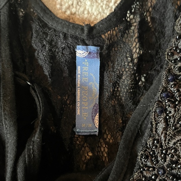 Free People Black Lace Tank Dress w/Beaded Neckline Size M NWT - Picture 9 of 13